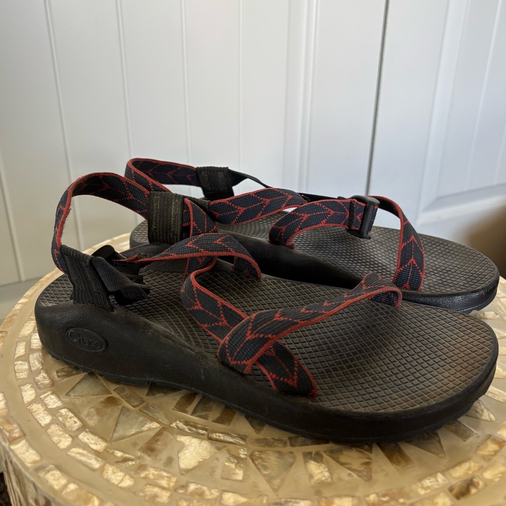 Chaco Black and Red Patterned Sandals